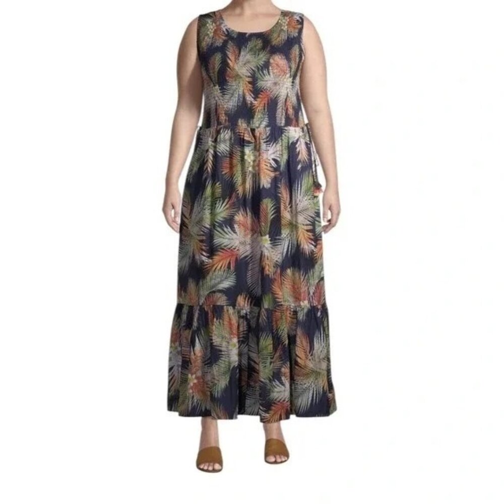 Terra Sky 3X Tropical Floral Dress Tiered Ruffle Sleeveless Summer Beach - Picture 10 of 10